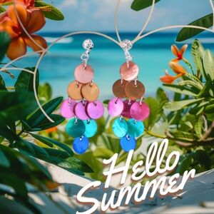 NWOT Hot Pink Multi-layer Natural Shell Handmade Colorful Clip On Earrings